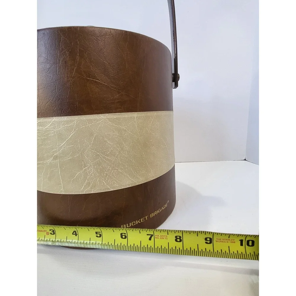Vintage Bucket Brigade Morgan Designs Ice Bucket Brown Faux Leather Mid Century